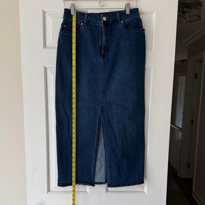 Renuar Dark Blue Denim Midi Skirt with Front Slit